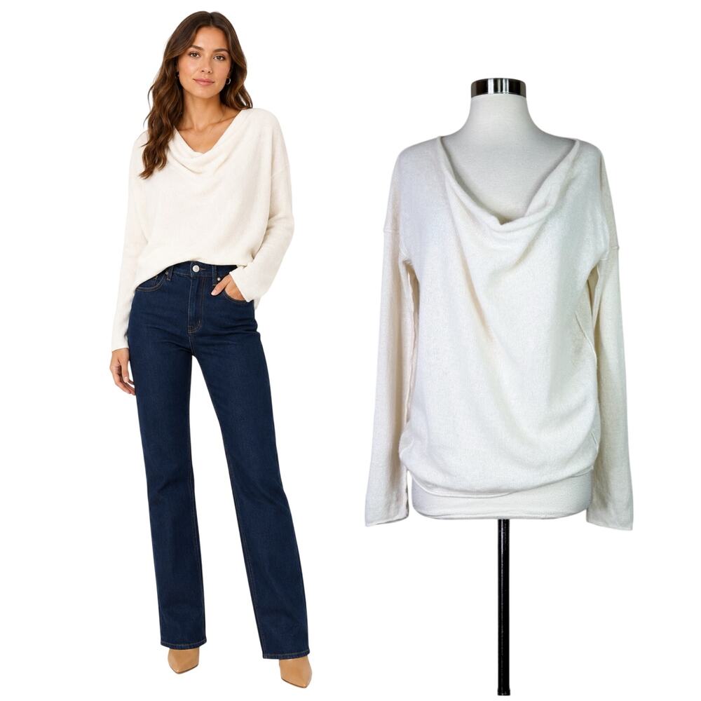 360 Cashmere | Ivory White Cowl Neck 100% Cashmere Lightweight Sweater Large